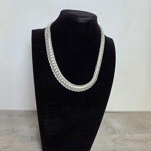 Western Germany Choker Necklace Silver Tone Braided Chain 17 Inch Retro Vintage